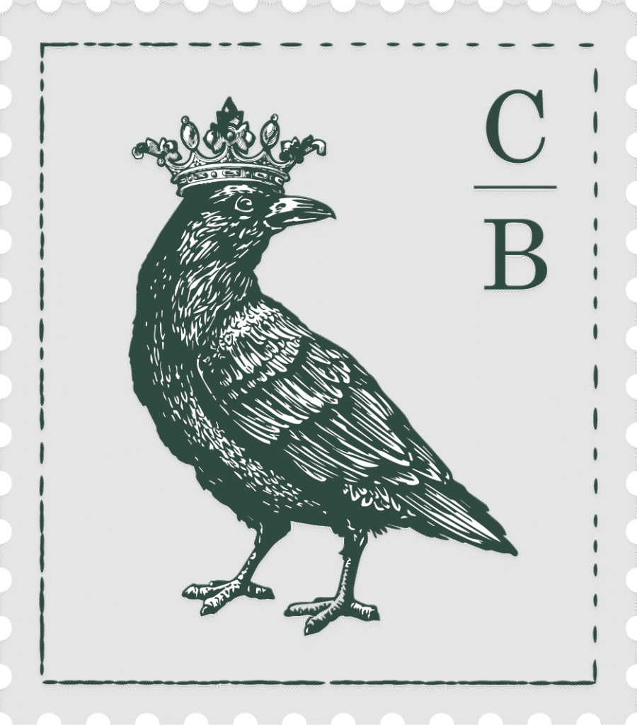 Crown and Birch_postage stamp_grey with pine
